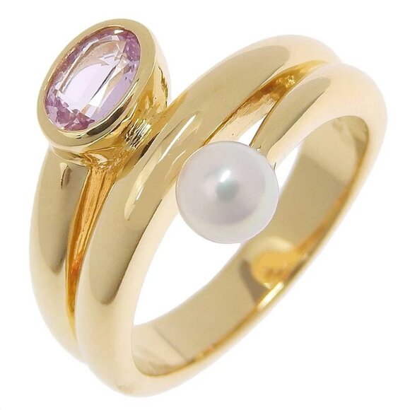 MIKIMOTO Pearl Ring4.8ｍｍ K18 yellow gold/Kunzite/Pearl #6.6(US Size) - Picture 1 of 7